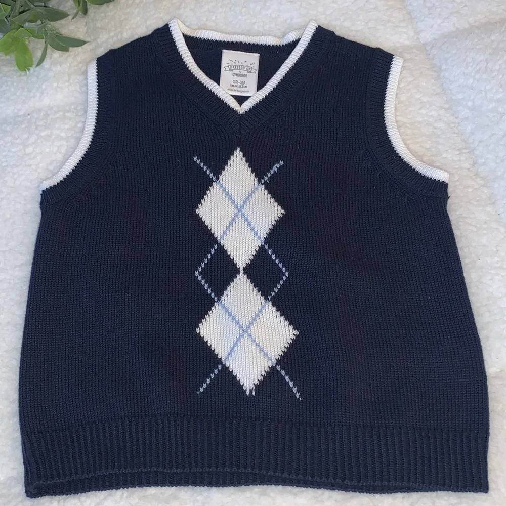 Gymboree Navy Blue Argyle Vest 12-18M Baby Boy EUC